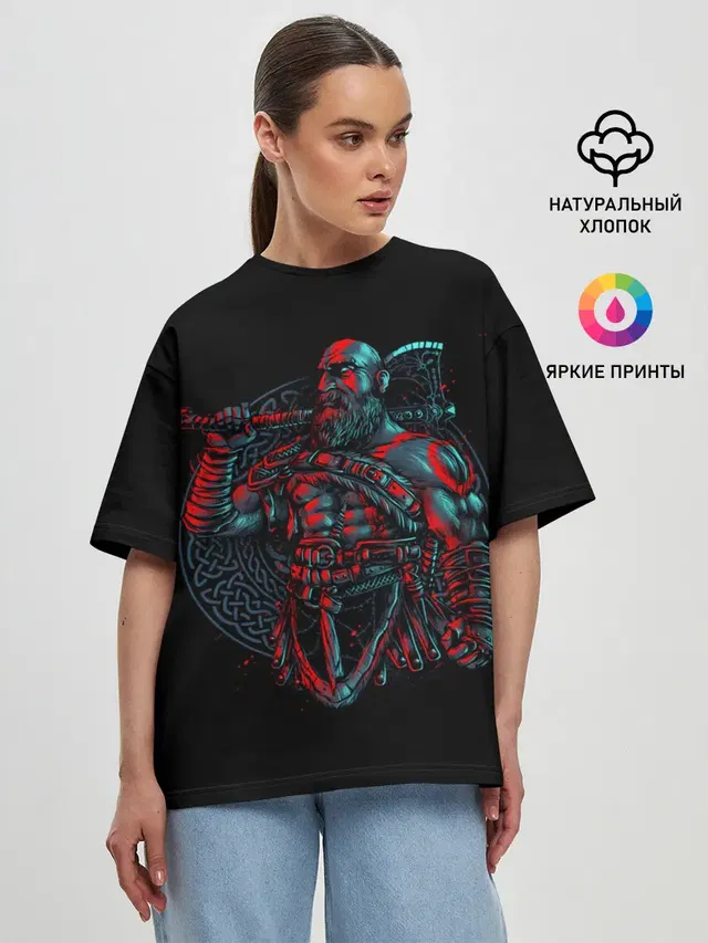 Женская футболка оверсайз с принтом «Brutal Kratos»