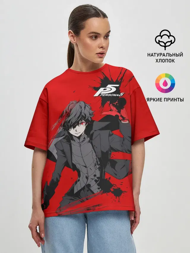 Женская футболка оверсайз с принтом «Persona 5 — joker»