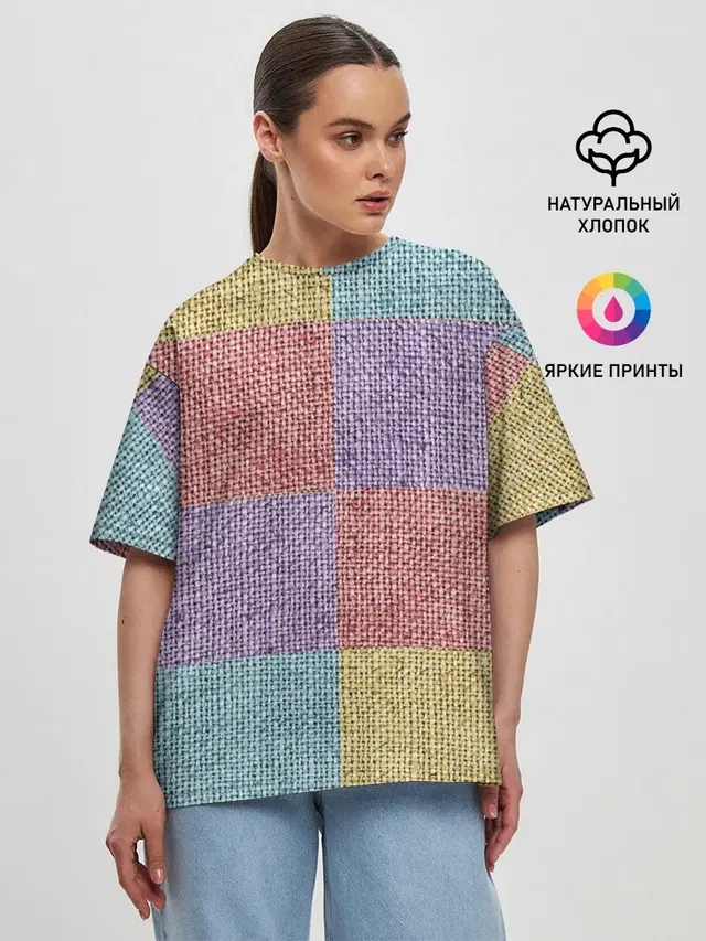 Женская футболка оверсайз с принтом «Patchwork»