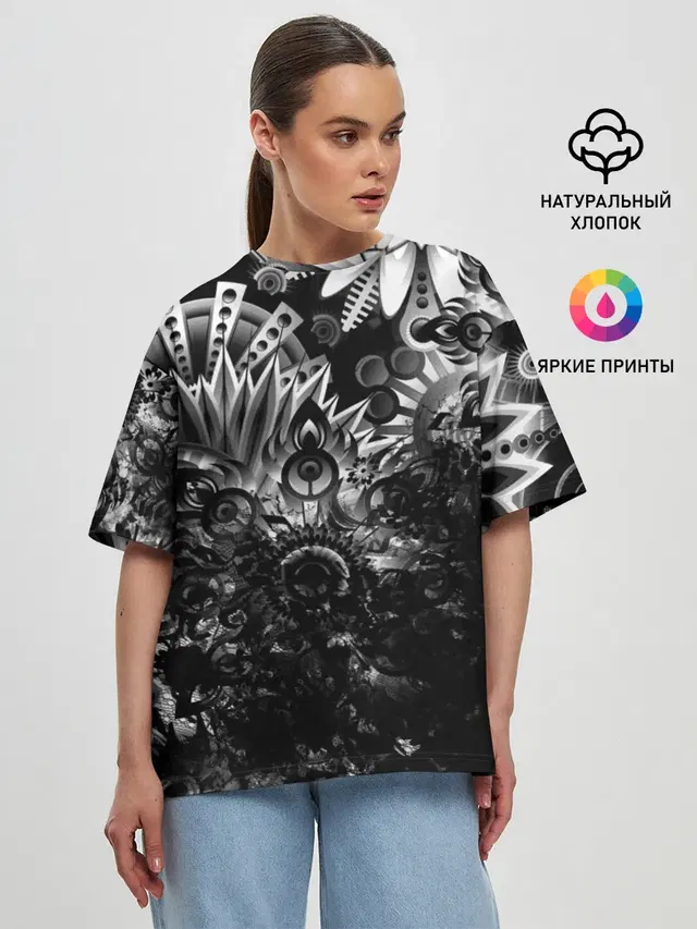 Женская футболка оверсайз с принтом «Узоры — Floral Pattern»