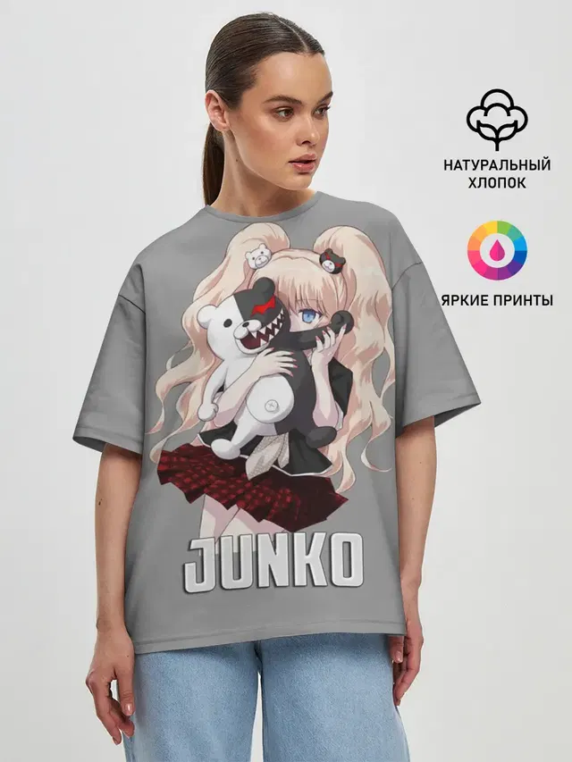 Женская футболка оверсайз с принтом «Danganronpa — MONOKUMA — JUNKO»