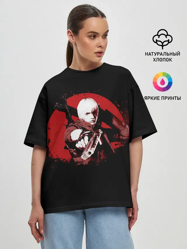 Женская футболка оверсайз с принтом «Devil May Cry — Кровавый Данте»