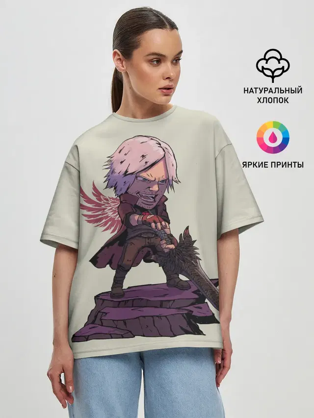 Женская футболка оверсайз с принтом «Devil May Cry — Dante Big head»