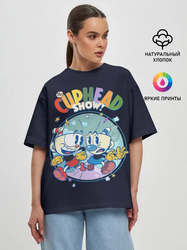 Женская футболка оверсайз с принтом «The Cuphead Show!»