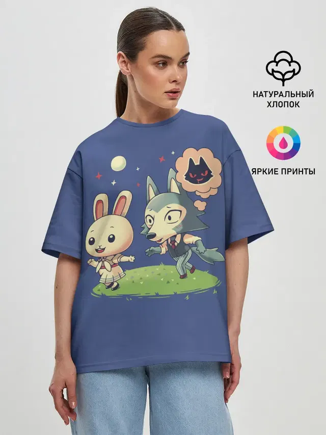 Женская футболка оверсайз с принтом «Beastars — Зайка и волчек»