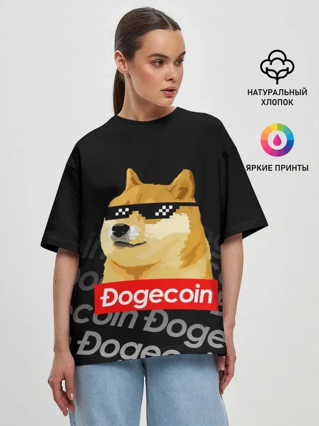 Женская футболка оверсайз с принтом «Dogecoin Doge Догикоин»