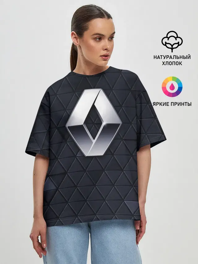 Женская футболка оверсайз с принтом «Renault — RENAULT РЕНО 3Д ГЕОМЕТРИЯ 3D»
