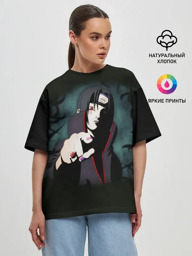 Женская футболка оверсайз с принтом «Итачи Аниме | Anime Itachi»