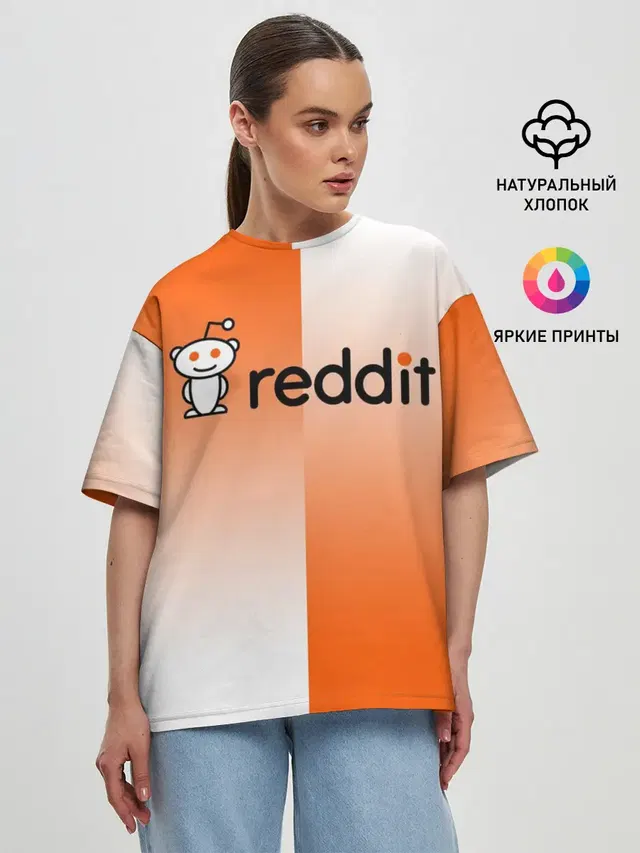 Женская футболка оверсайз с принтом «Социальные сети — REDDIT — РЕДДИТ — ГРАДИЕНТ»