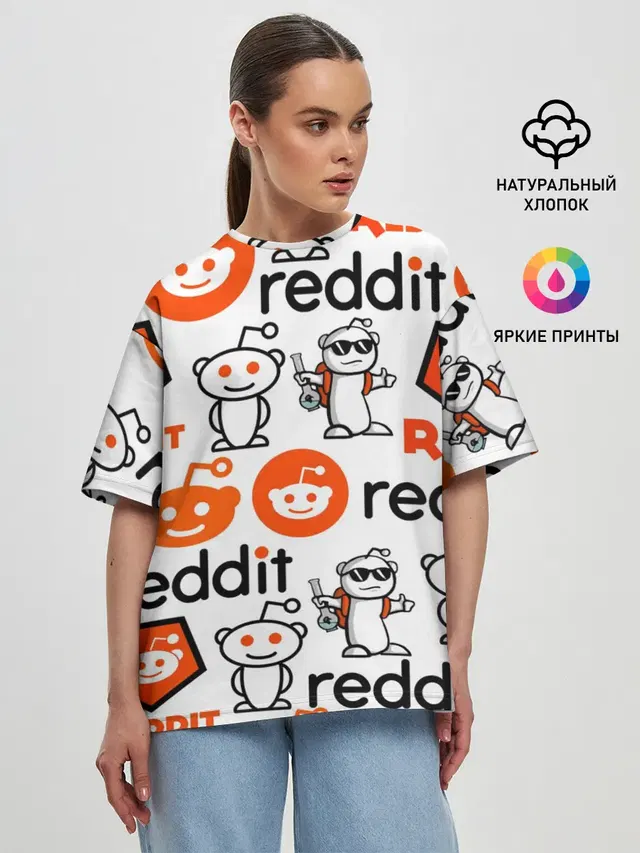 Женская футболка оверсайз с принтом «Социальные сети — REDDIT — РЕДДИТ — ЛОГОБОМБИНГ»