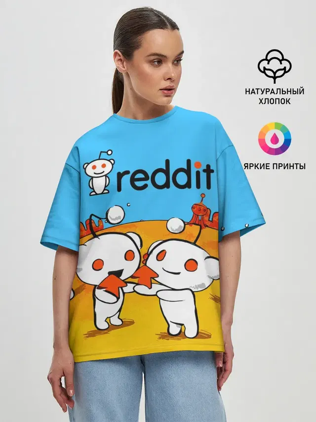 Женская футболка оверсайз с принтом «Социальные сети — REDDIT — РЕДДИТ — UPVOTE ART»