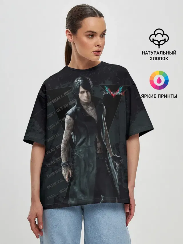 Женская футболка оверсайз с принтом «Devil May Cry — V in DMC»