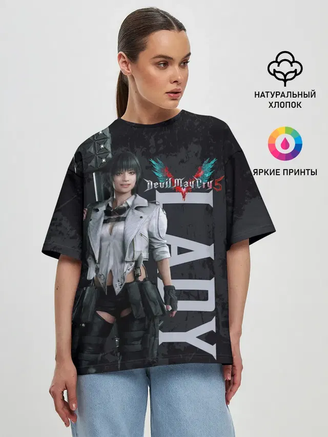 Женская футболка оверсайз с принтом «Devil May Cry — Lady»