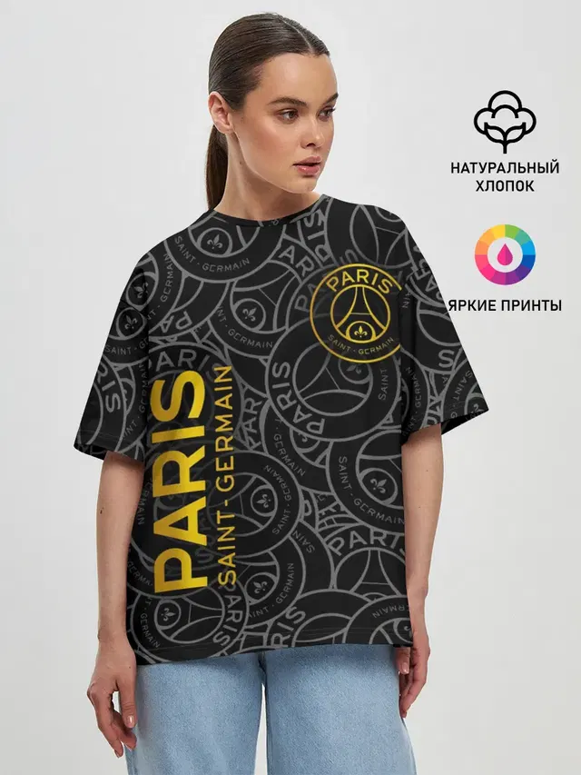 Женская футболка оверсайз с принтом «ПСЖ — ФК ПСЖ — PARIS SAINT GERMAIN»