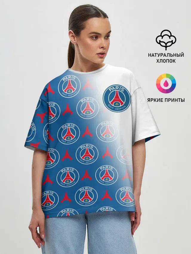 Женская футболка оверсайз с принтом «ПСЖ — ФК ПСЖ — PARIS SAINT GERMAIN»