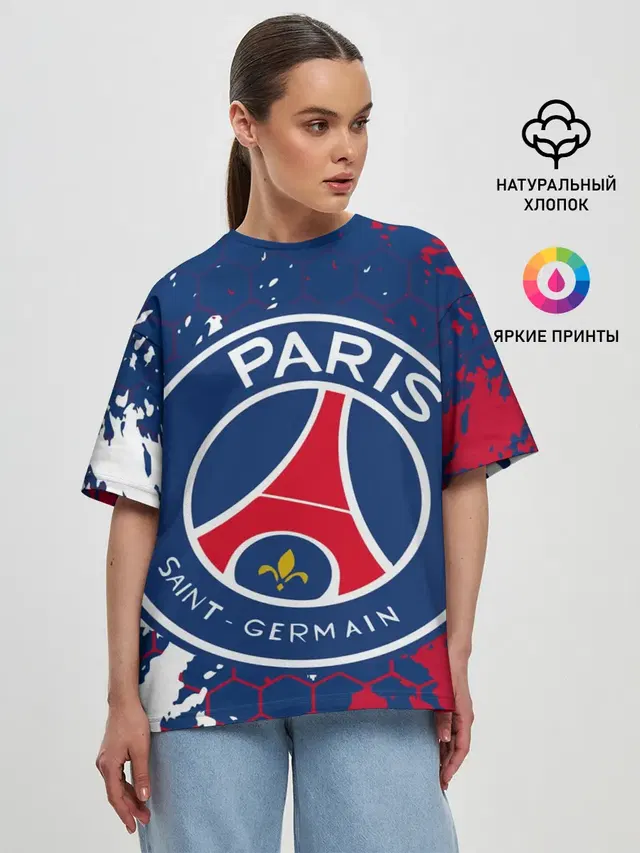 Женская футболка оверсайз с принтом «ПСЖ — ФК ПСЖ — FC PSG — PARIS SG»