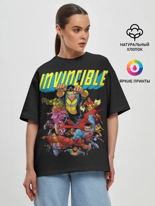Женская футболка оверсайз с принтом «Разное — Неуязвимый — Invincible»