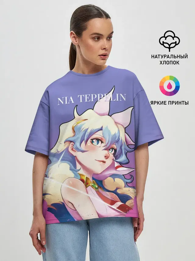 Женская футболка оверсайз с принтом «Nia Gurren Lagann»