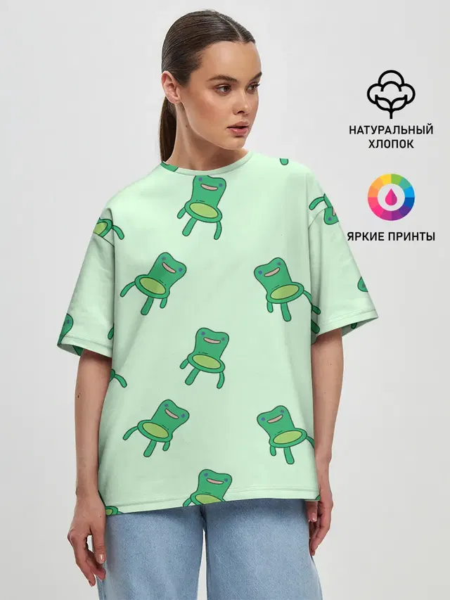 Женская футболка оверсайз с принтом «Animal Crossing — Froggy crossing»