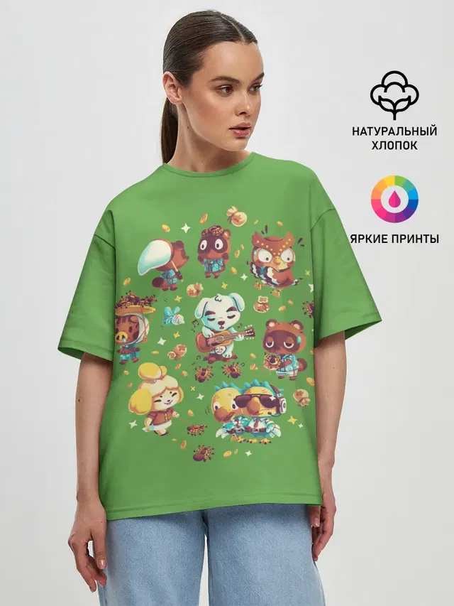 Женская футболка оверсайз с принтом «Animal Crossing — Party Crossing»