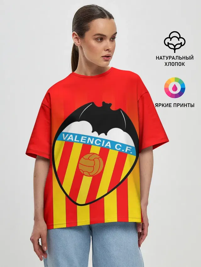Женская футболка оверсайз с принтом «Valencia — FC VALENCIA — ФК ВАЛЕНСИЯ»