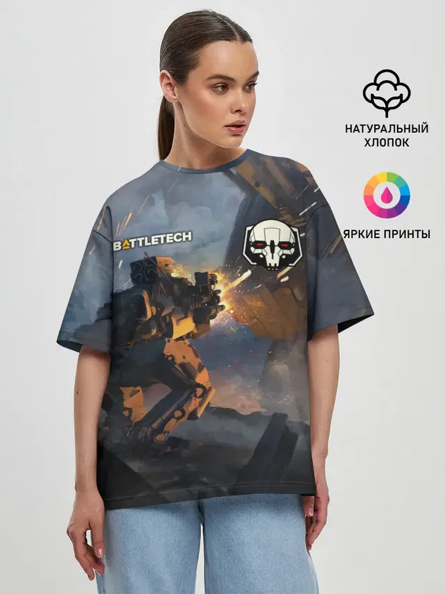 Женская футболка оверсайз с принтом «BattleTech — Battletech warrior»