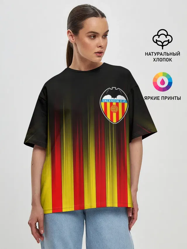 Женская футболка оверсайз с принтом «Valencia — FC VALENCIA — ФК ВАЛЕНСИЯ»