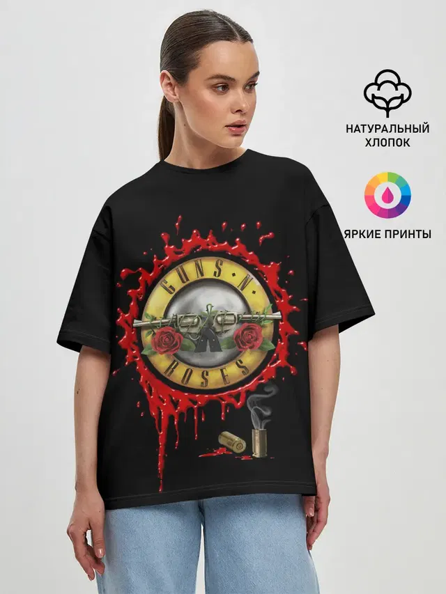 Женская футболка оверсайз с принтом «Разный рок — GUNS N ROSES»
