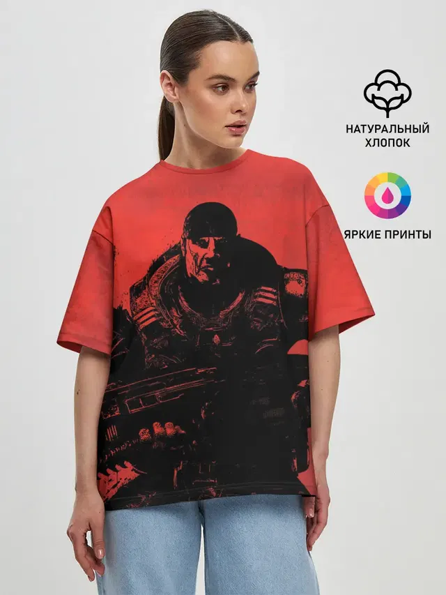 Женская футболка оверсайз с принтом «Gears of War — Злой Маркус»