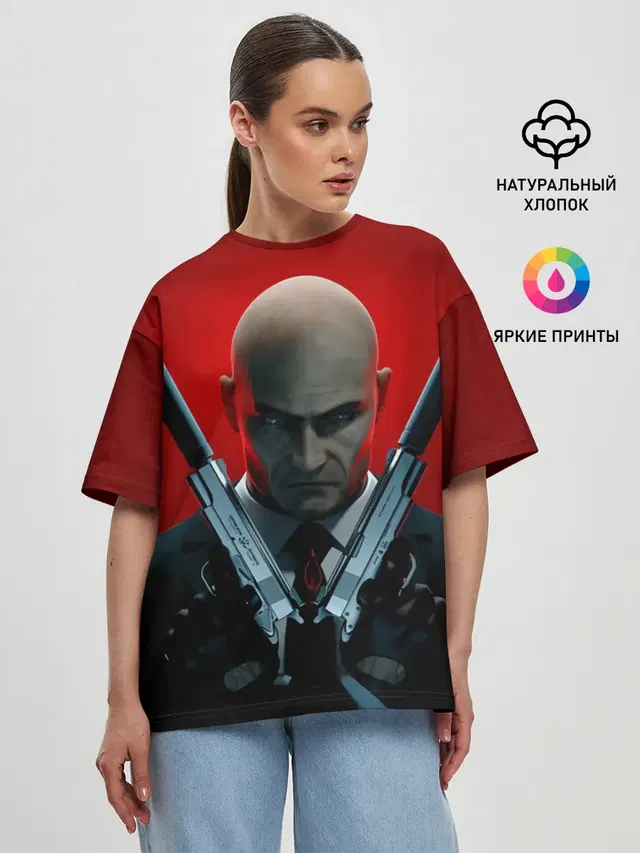 Женская футболка оверсайз с принтом «Hitman — Agent here»