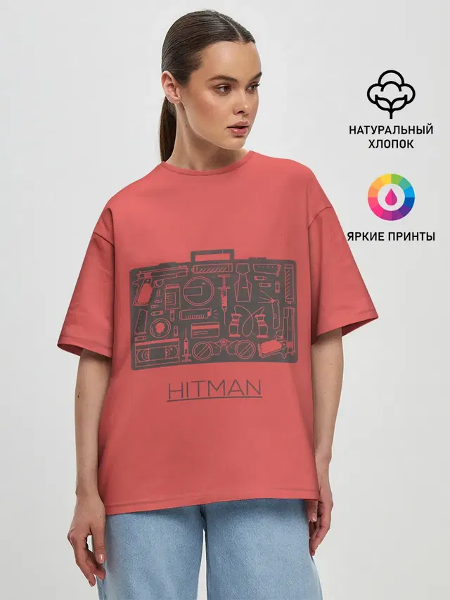 Женская футболка оверсайз с принтом «Hitman — Secret case»