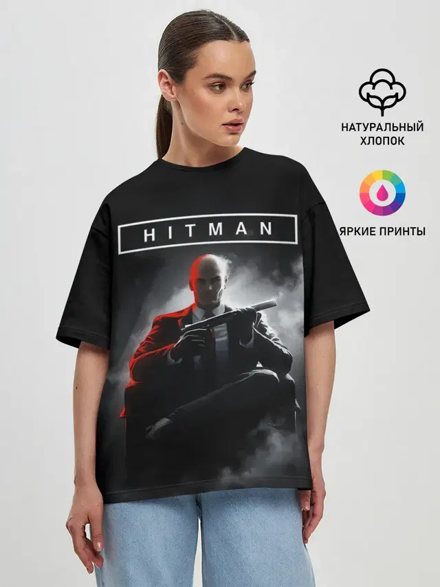 Женская футболка оверсайз с принтом «Hitman — Killer 47»