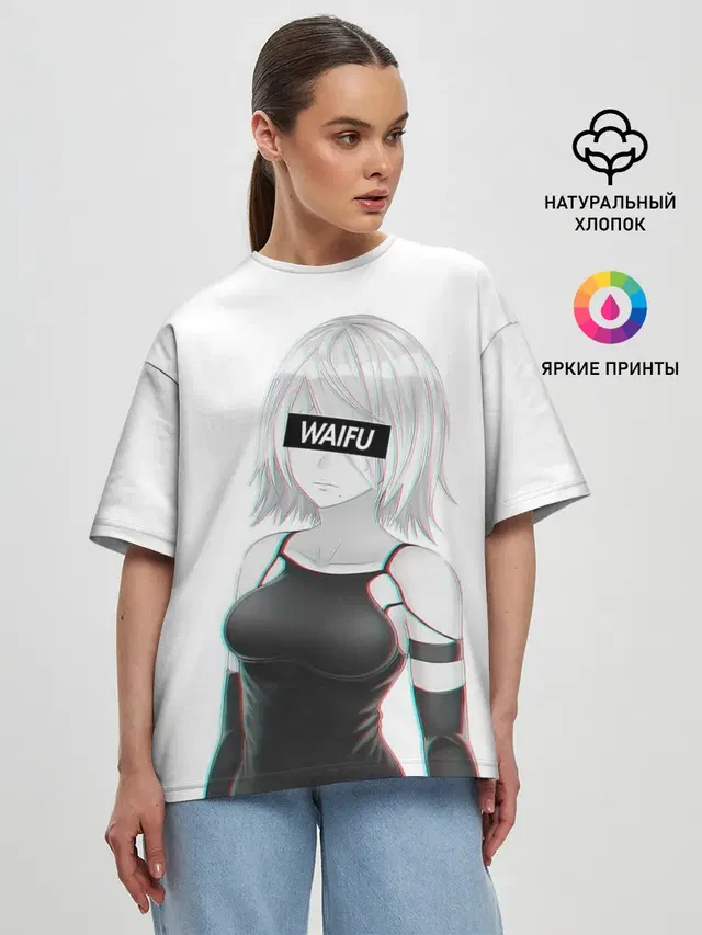 Женская футболка оверсайз с принтом «A2 Waifu»