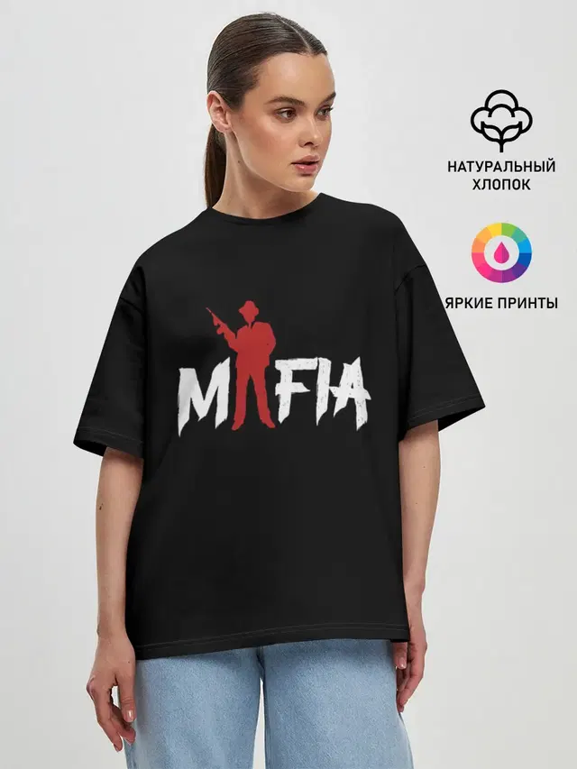 Женская футболка оверсайз с принтом «Mafia»