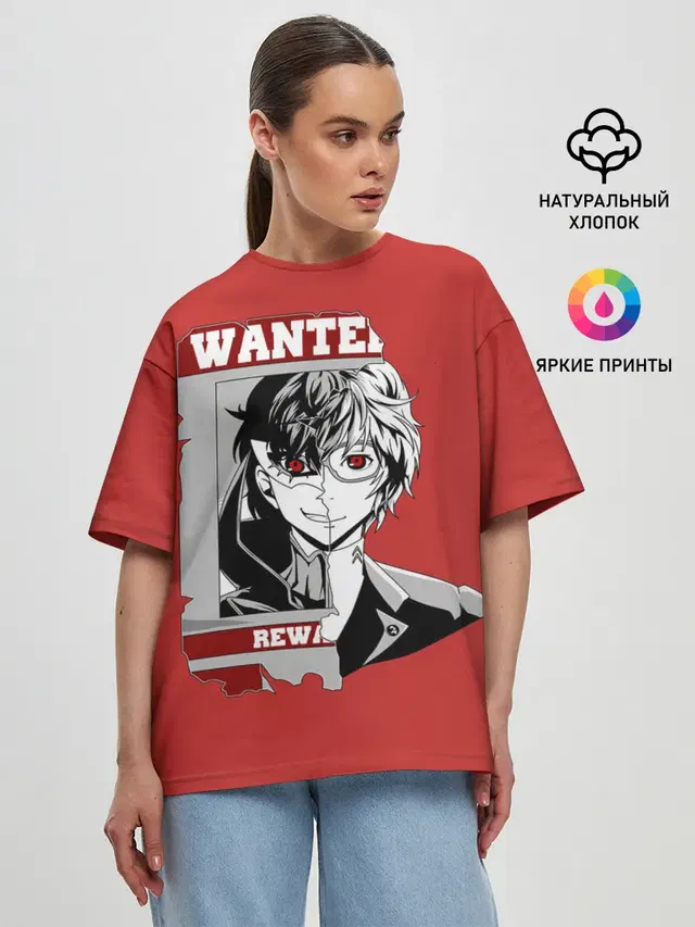 Женская футболка оверсайз с принтом «Persona 5 — Разыскивается Рей»