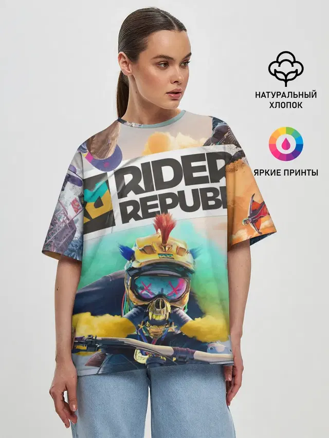 Женская футболка оверсайз с принтом «Разные игры — Riders Republic»