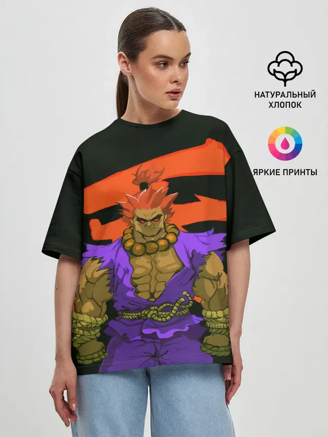 Женская футболка оверсайз с принтом «Street Fighter — Бланка»