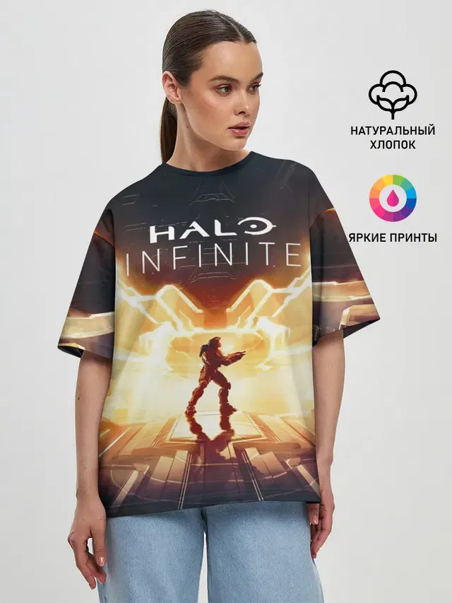 Женская футболка оверсайз с принтом «Halo infinite Мастер Чиф»