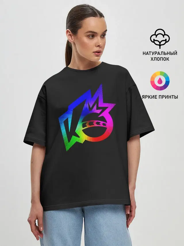 Женская футболка оверсайз с принтом «The knockout city — Knockout city. Rainbow logo»