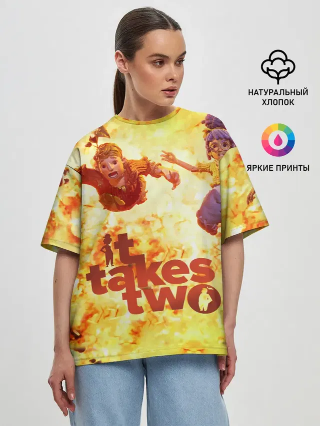 Женская футболка оверсайз с принтом «It takes two»