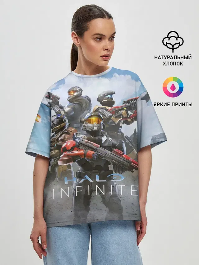 Женская футболка оверсайз с принтом «Halo infinite Мультиплеер»