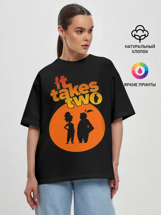 Женская футболка оверсайз с принтом «It takes two»