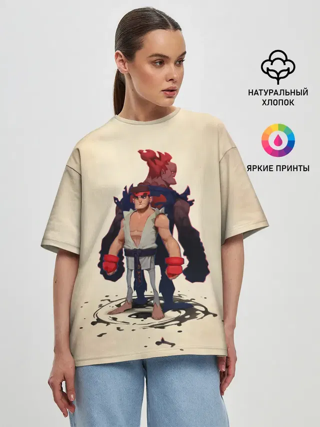 Женская футболка оверсайз с принтом «Street Fighter — Рю и Акума»