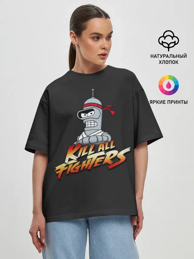 Женская футболка оверсайз с принтом «Street Fighter — Боец Бендер»