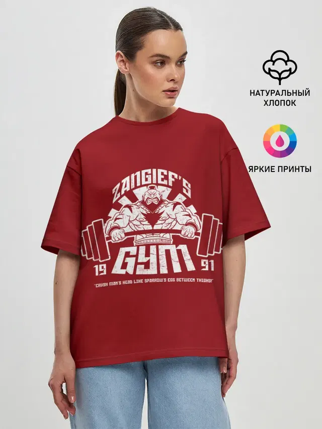 Женская футболка оверсайз с принтом «Street Fighter — Качалка Зангиева»