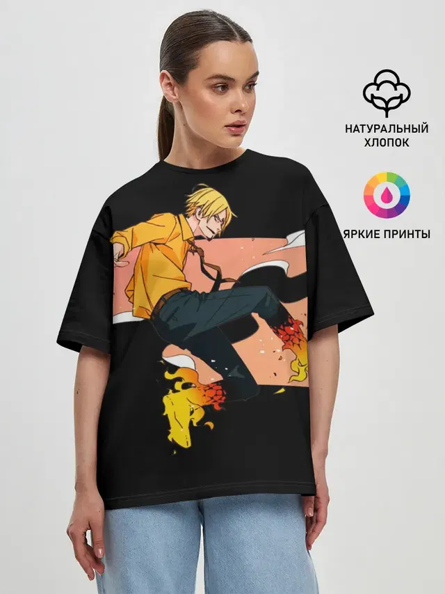Женская футболка оверсайз с принтом «Ван Пис — Винсмок Санджи из One Piece»