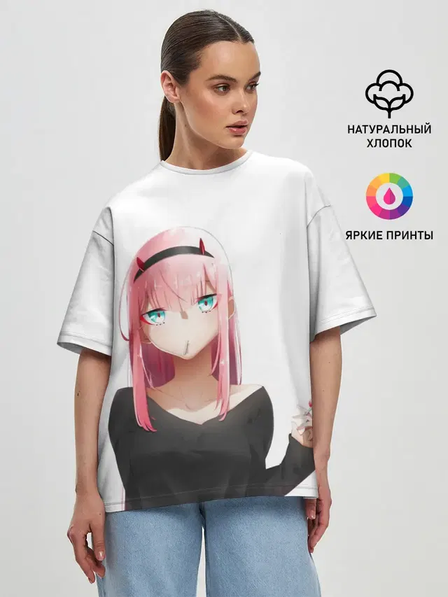 Женская футболка оверсайз с принтом «Darling in the FranXX — ZERO TWO — 002»