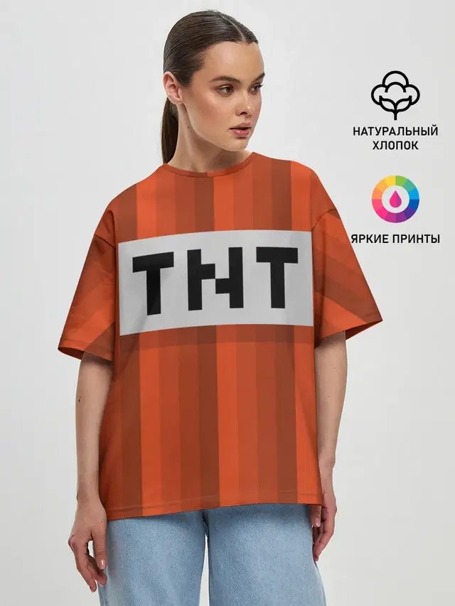 Женская футболка оверсайз с принтом «Майнкрафт — TNT»