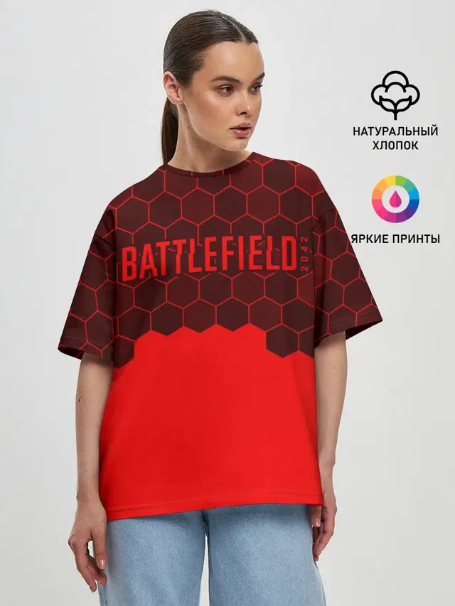 Женская футболка оверсайз с принтом «BATTLEFIELD — Battlefield 2042 - Hexagon»