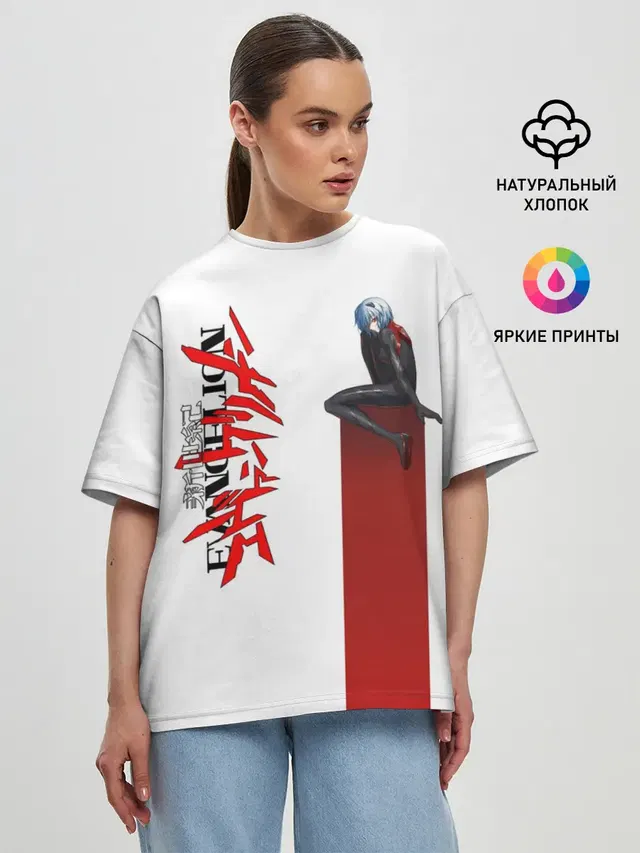 Женская футболка оверсайз с принтом «Евангелион — EVANGELION | ПИЛОТ EVA»